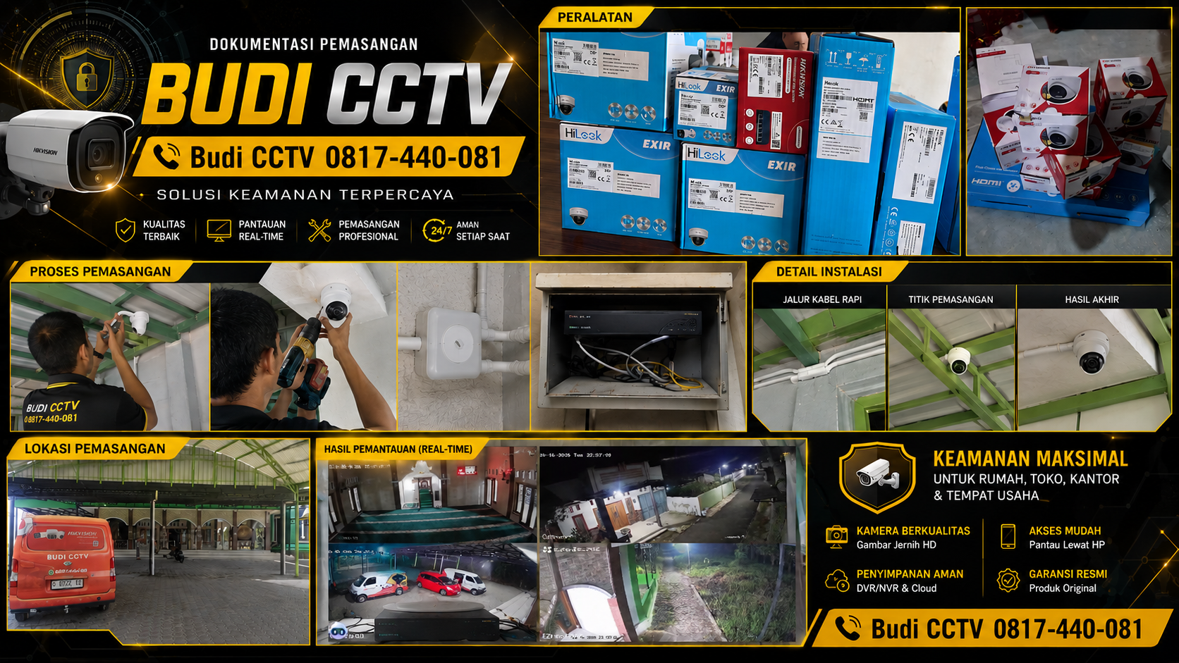 Instalasi CCTV HiLook IP Camera di Masjid Athidayah Tegal Oleh Budi CCTV